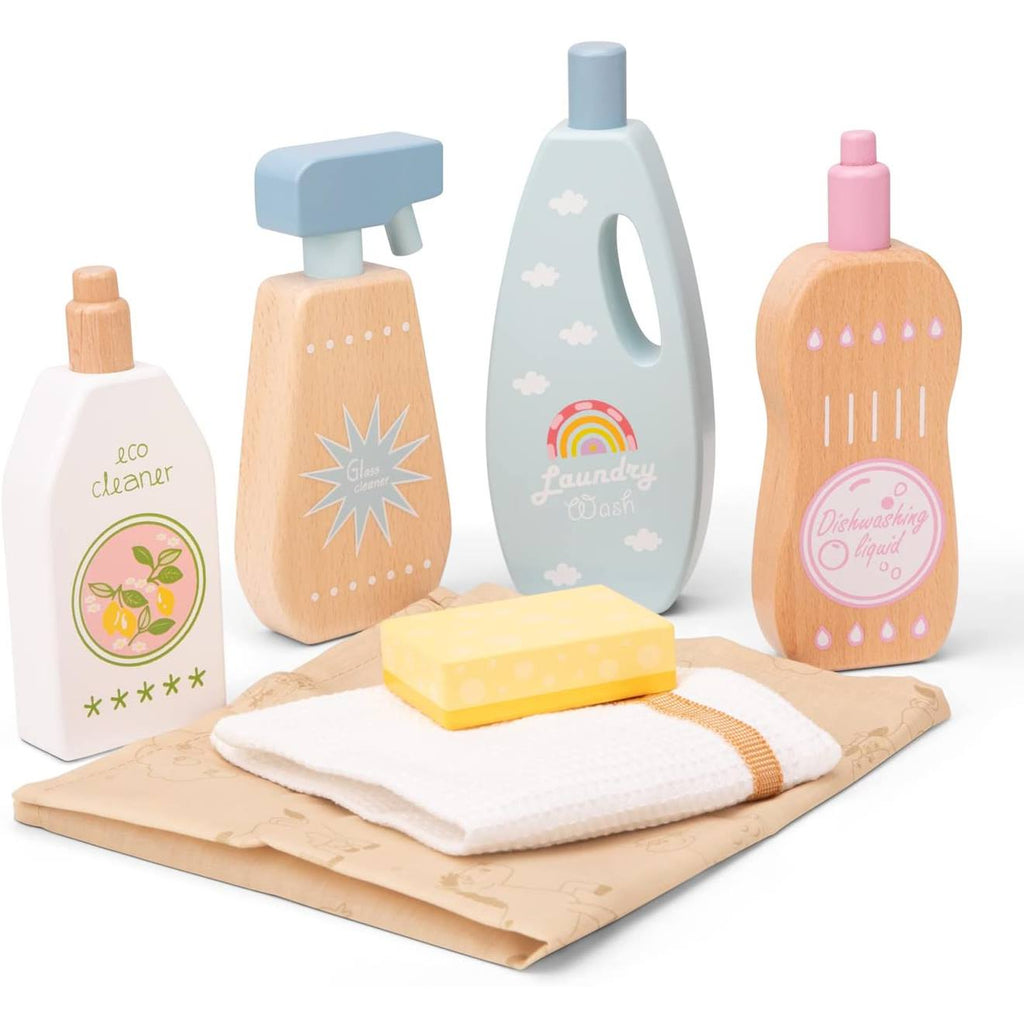 Set de produits ménagers en bois beige