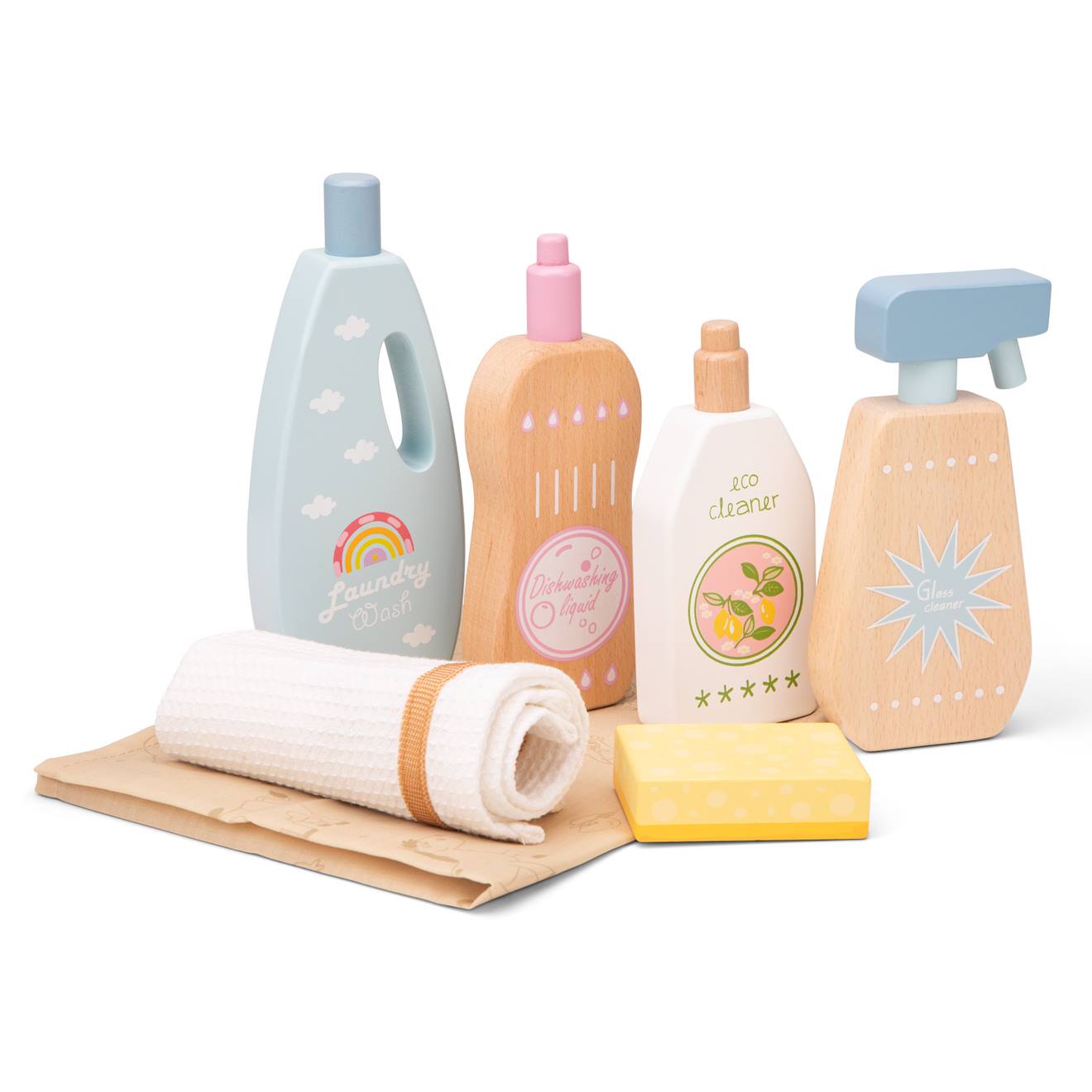 Set de produits ménagers en bois beige
