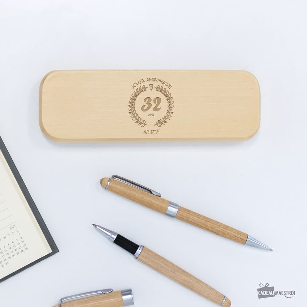 Set Écriture en Bois Anniversaire à Personnaliser - Stylo Personnalisé