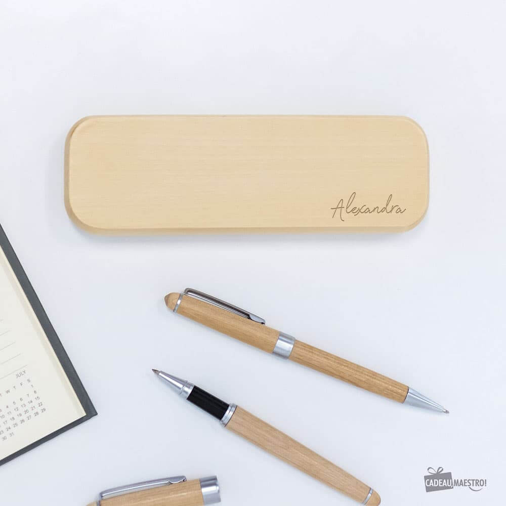 Set Écriture en Bois Prénom à Personnaliser - Stylo Personnalisé