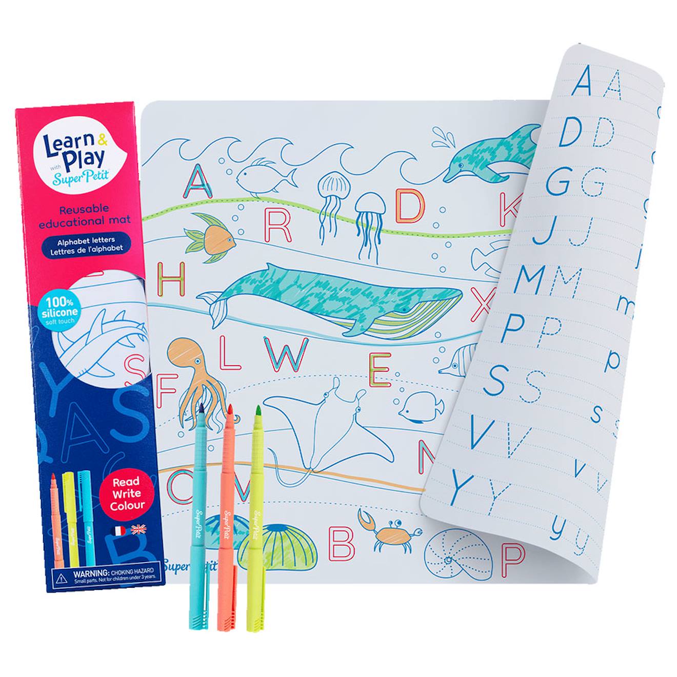 Set en silicone à colorier réversible - lettres de l'alphabet océan multi-coloured