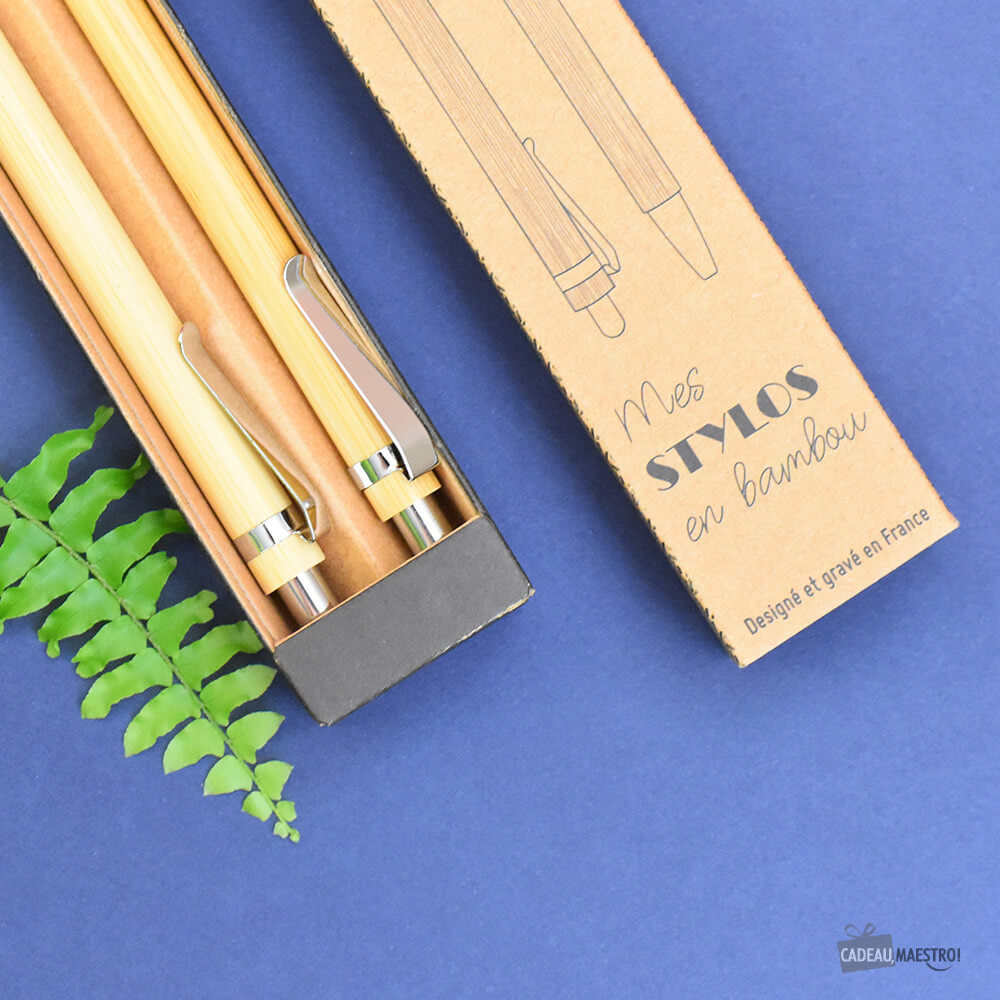 Set de Stylos Bambou Aventure à Personnaliser (x2) - Stylo Personnalisé CadoMaestro