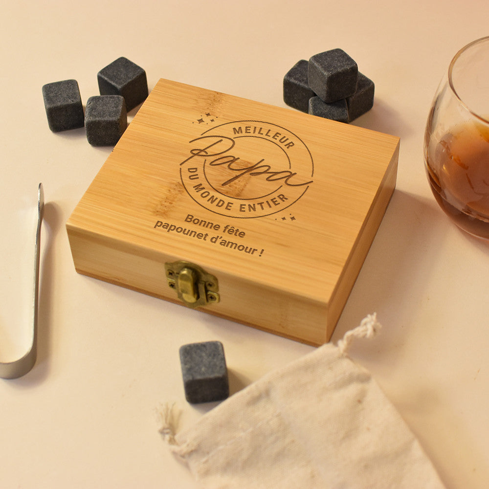 Set Whisky avec Boîte Bambou Meilleur Papa à Personnaliser - Coffret Whisky Personnalisé
