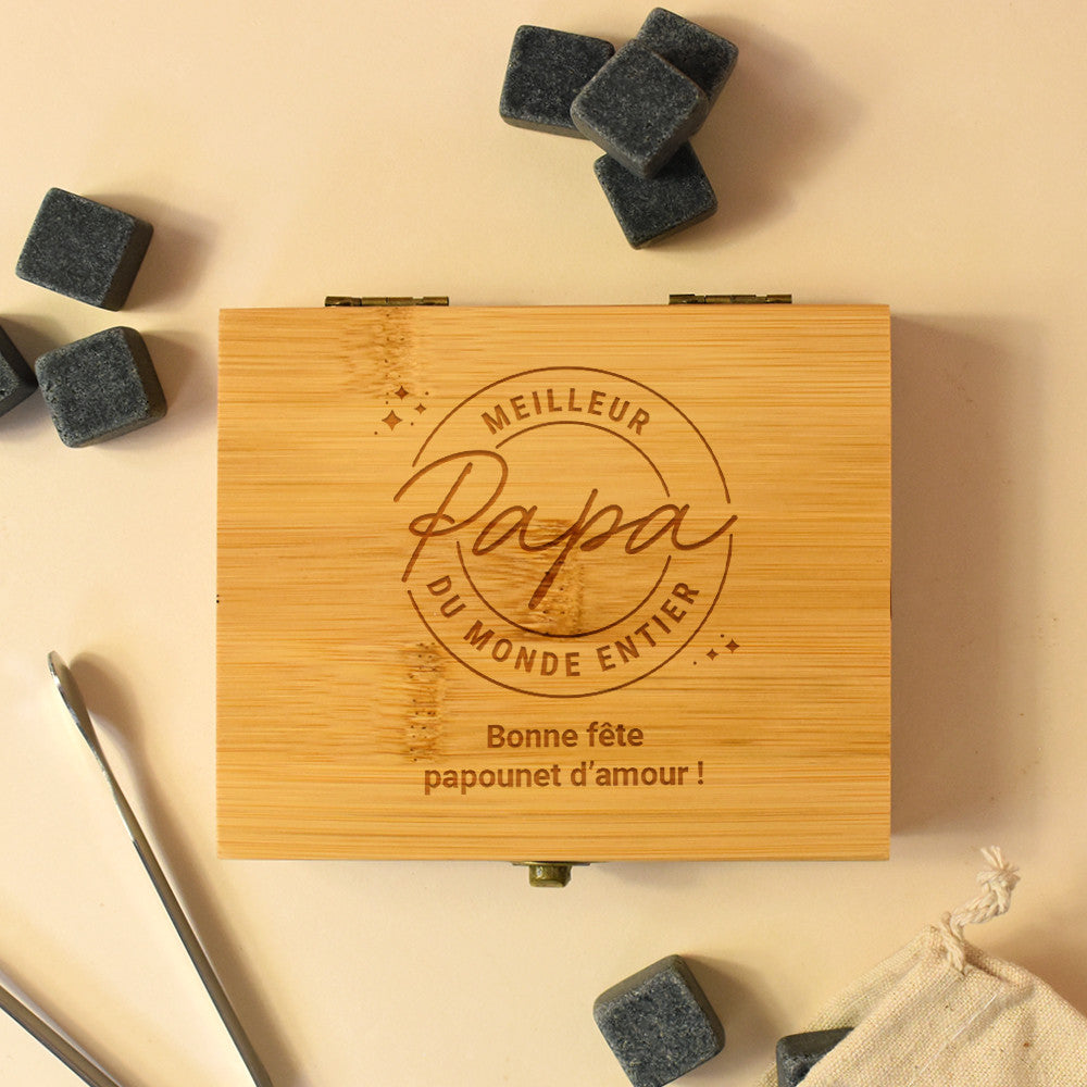 Set Whisky avec Boîte Bambou Meilleur Papa à Personnaliser - Coffret Whisky Personnalisé