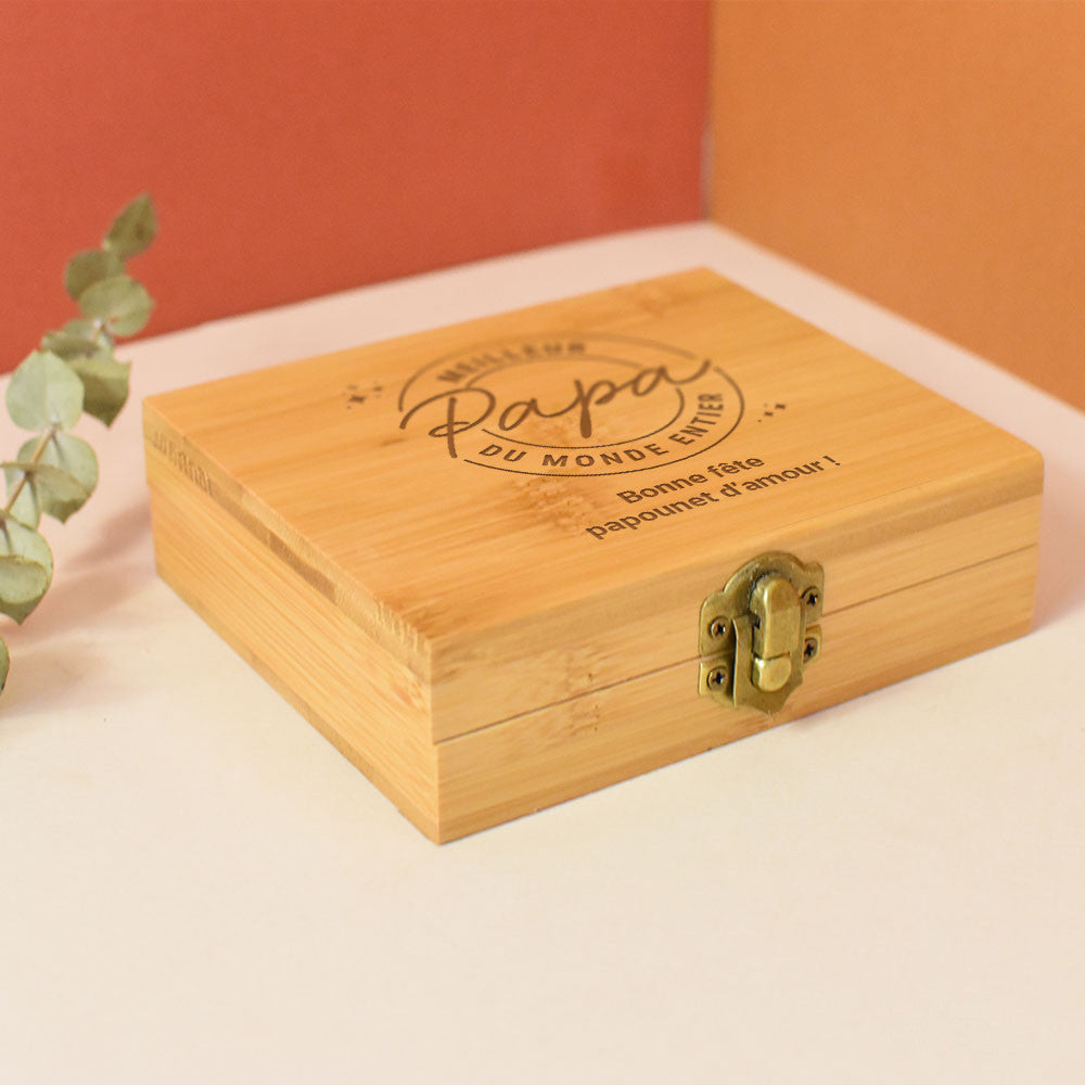 Set Whisky avec Boîte Bambou Meilleur Papa à Personnaliser - Coffret Whisky Personnalisé