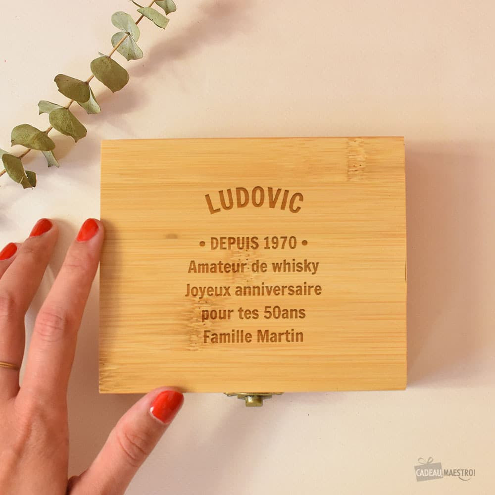 Set Whisky avec Boîte Bambou à Personnaliser - Coffret Whisky Personnalisé CadoMaestro