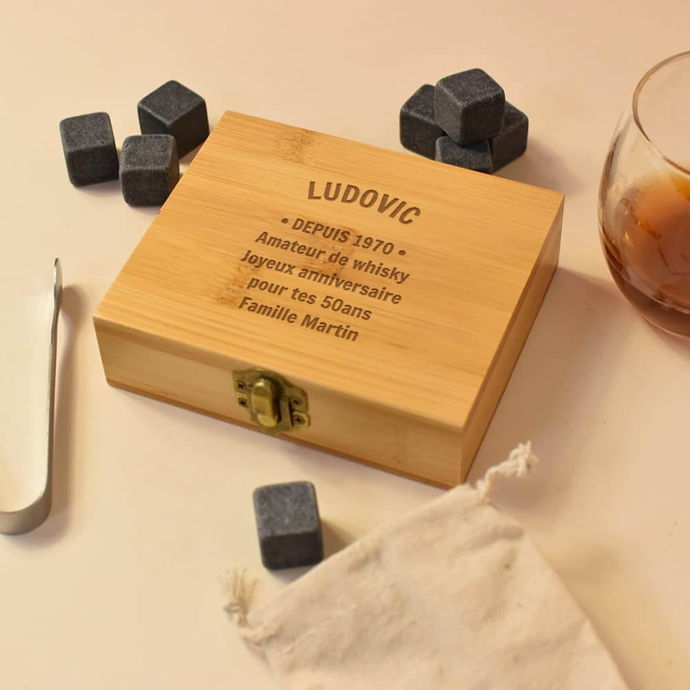 Set Whisky avec Boîte Bambou à Personnaliser - Coffret Whisky Personnalisé