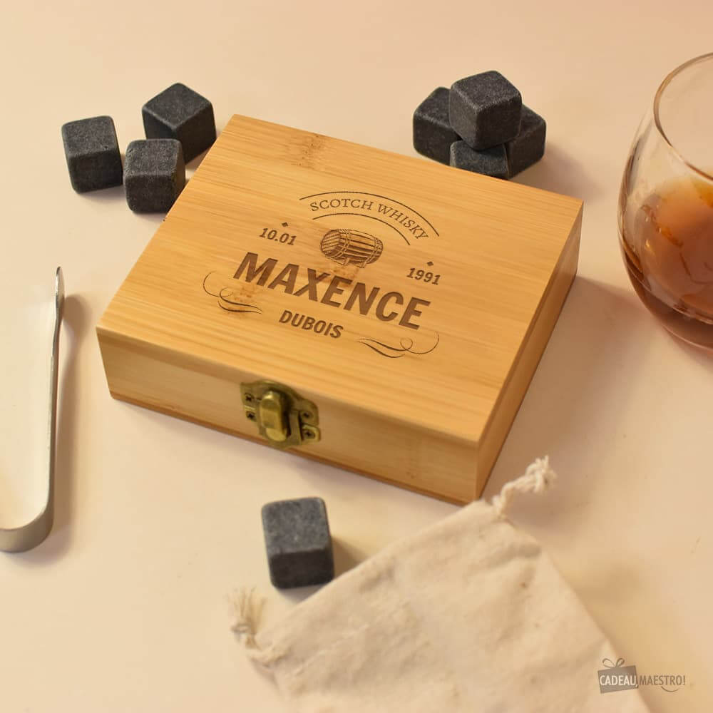 Set Whisky avec Boîte Bambou Prénom à Personnaliser - Coffret Whisky Personnalisé