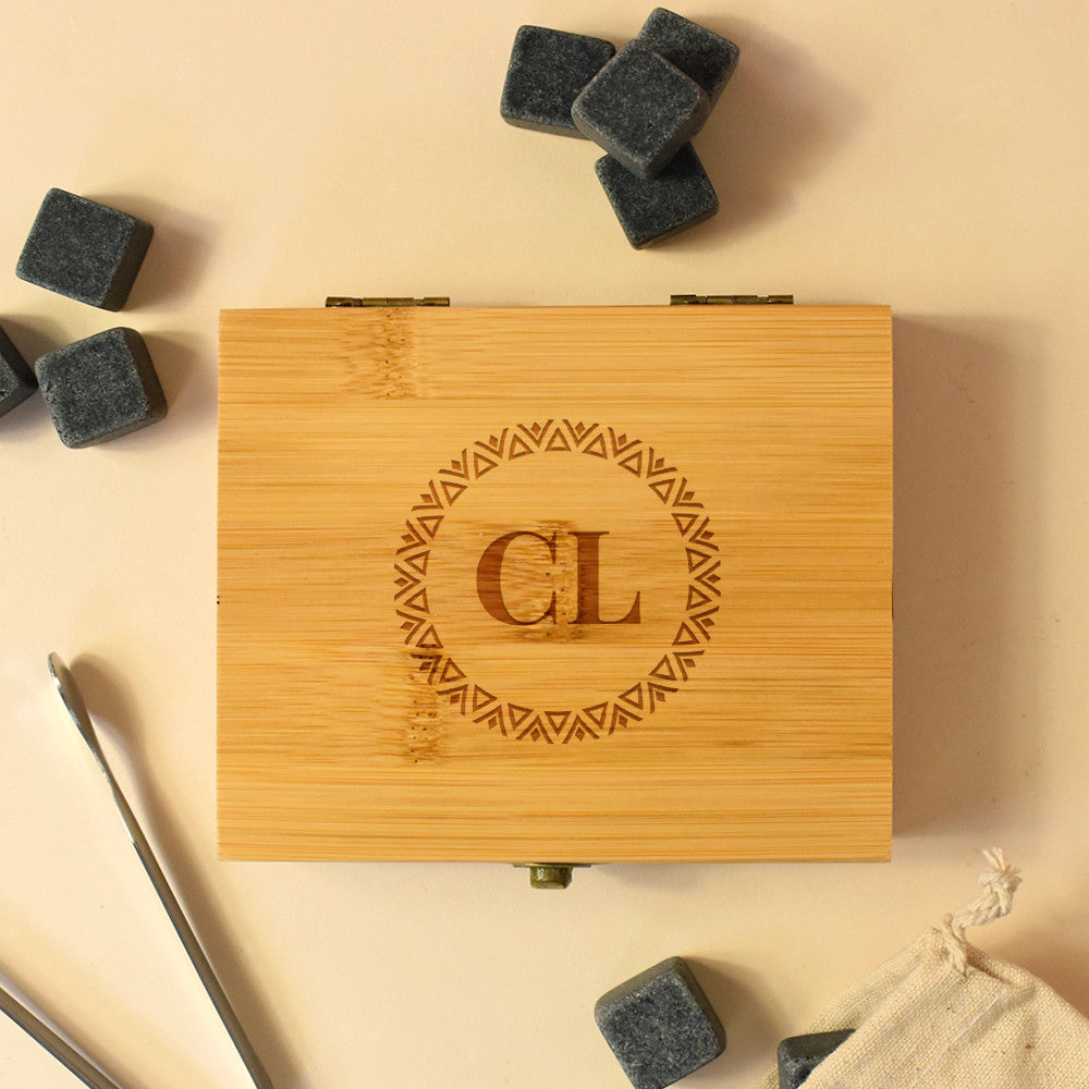 Set Whisky avec Boîte Bambou Initiales à Personnaliser - Coffret Whisky Personnalisé