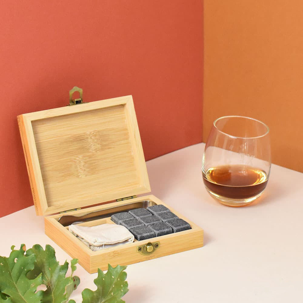 Set Whisky avec Boîte Bambou Initiales à Personnaliser - Coffret Whisky Personnalisé