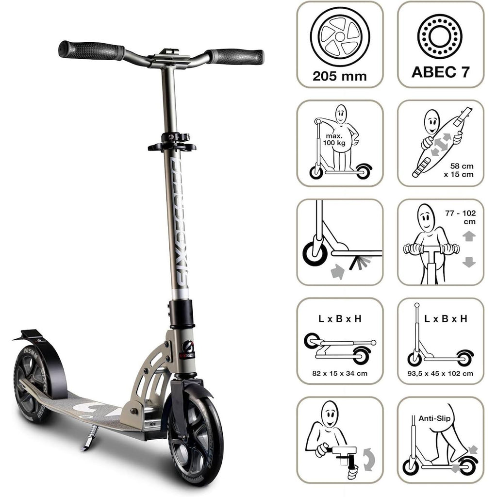 Six degrees trottinette aluminium 205 mm gris