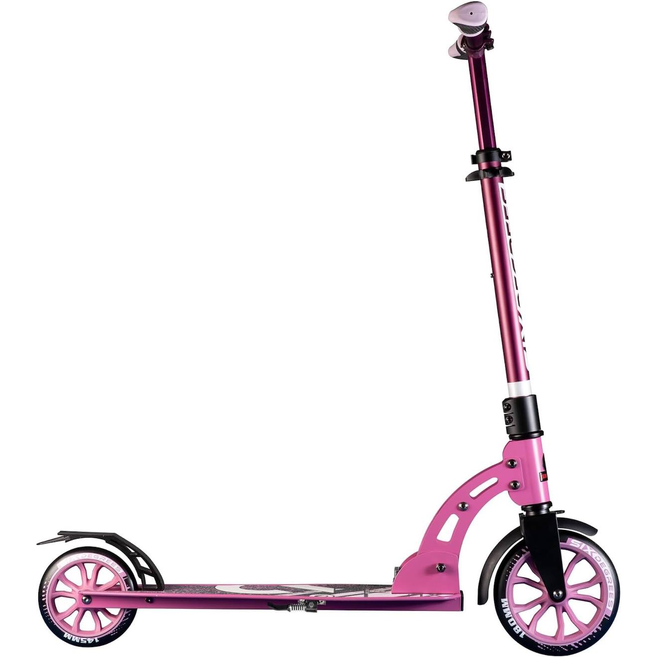 Six degrees trottinette junior aluminium - mécanisme de pliage et béquille - 180/145 mm rose