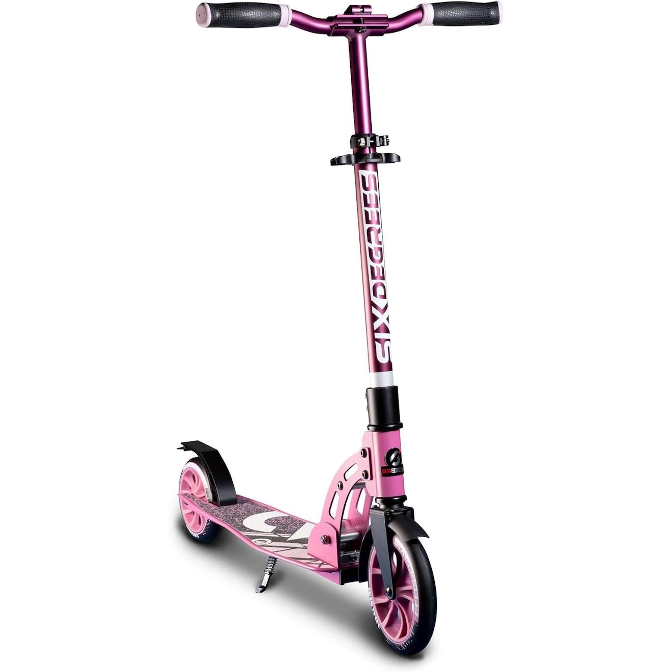 Six degrees trottinette junior aluminium - mécanisme de pliage et béquille - 180/145 mm rose