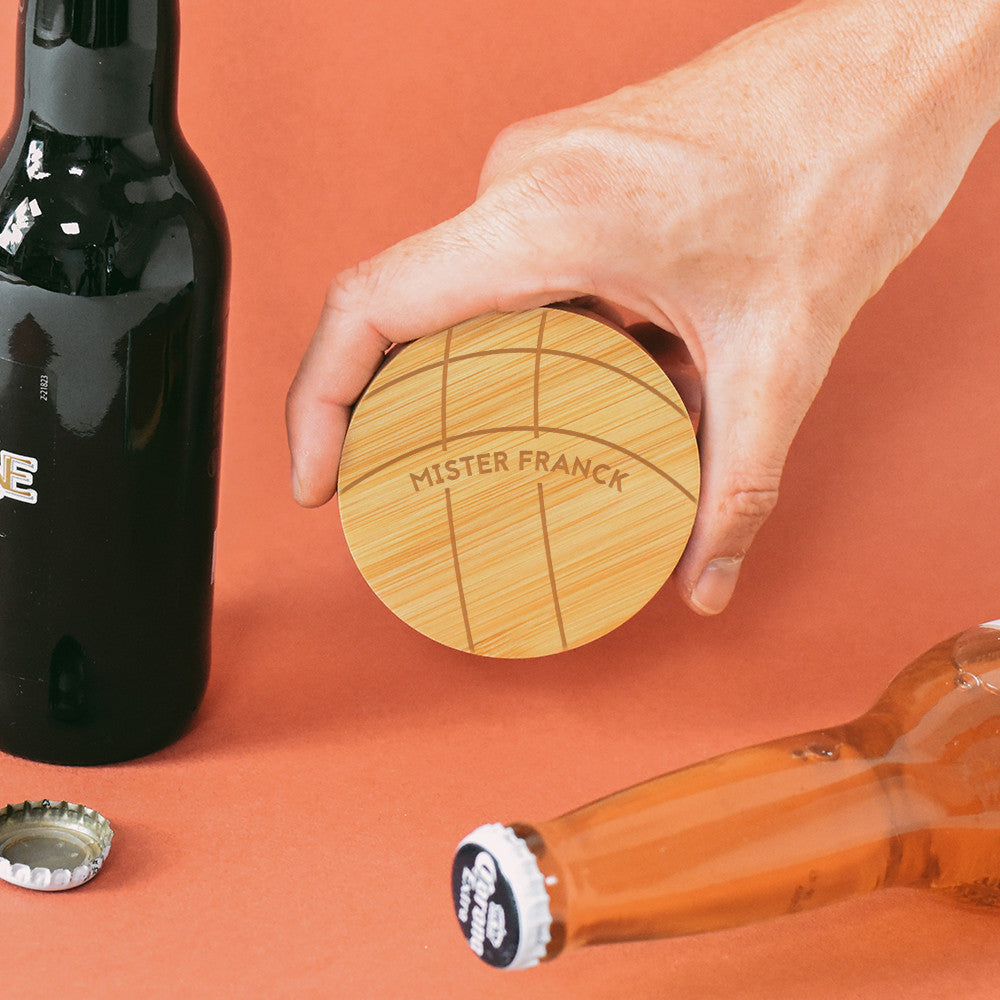 Sous-Verre Décapsuleur en Bambou Pétanque à Personnaliser - Décapsuleurs Originaux