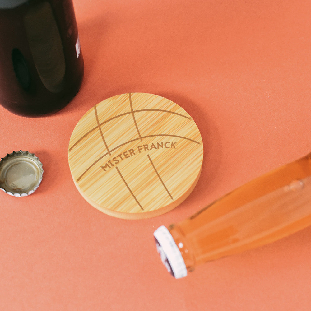 Sous-Verre Décapsuleur en Bambou Pétanque à Personnaliser - Décapsuleurs Originaux