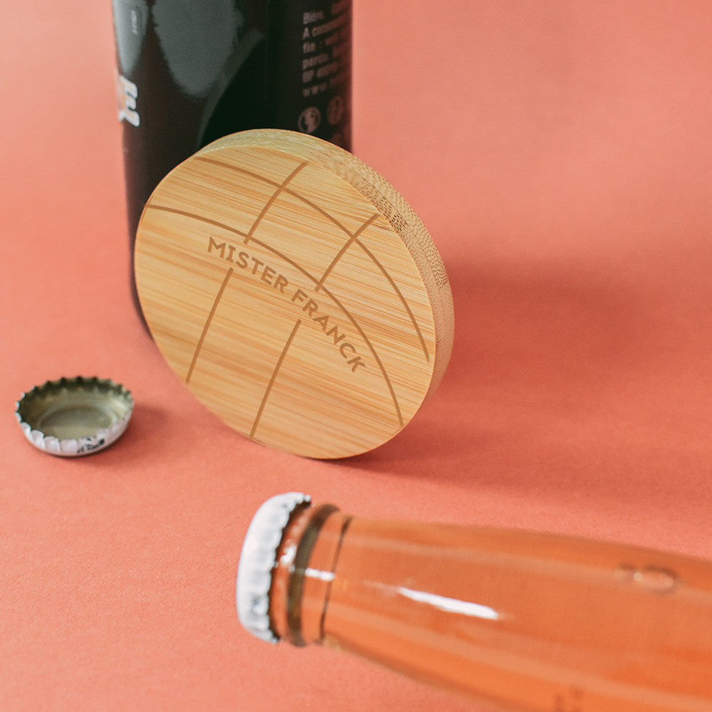 Sous-Verre Décapsuleur en Bambou Pétanque à Personnaliser - Décapsuleurs Originaux