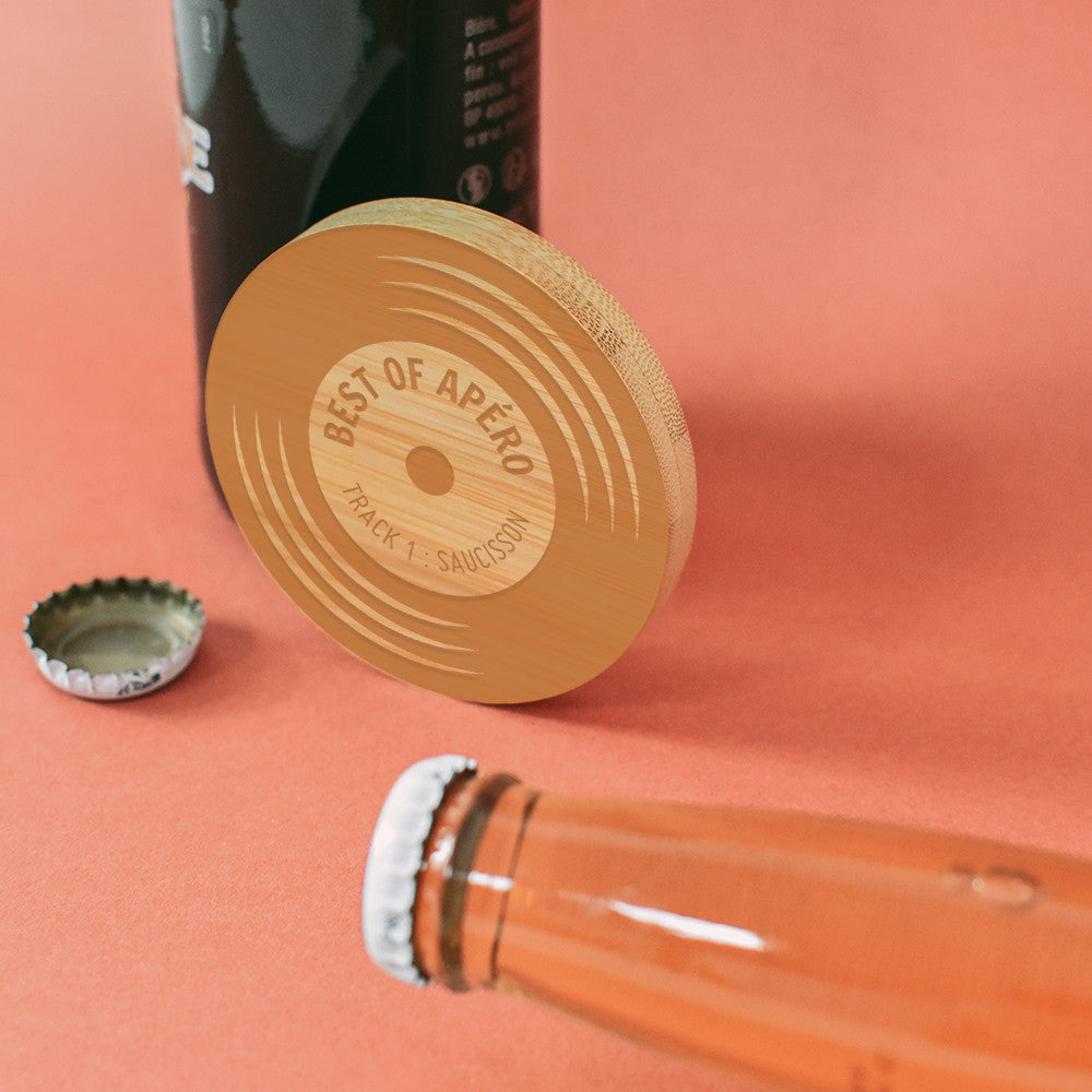 Sous-Verre Décapsuleur en Bambou Vinyle à Personnaliser - Décapsuleurs Originaux