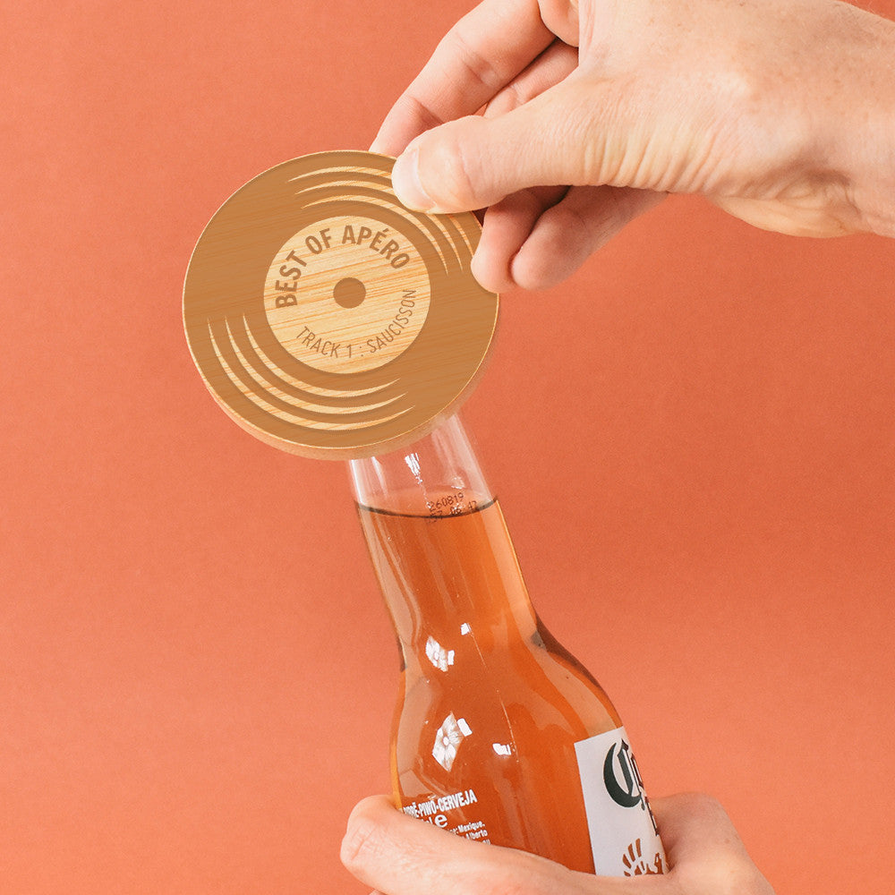 Sous-Verre Décapsuleur en Bambou Vinyle à Personnaliser - Décapsuleurs Originaux