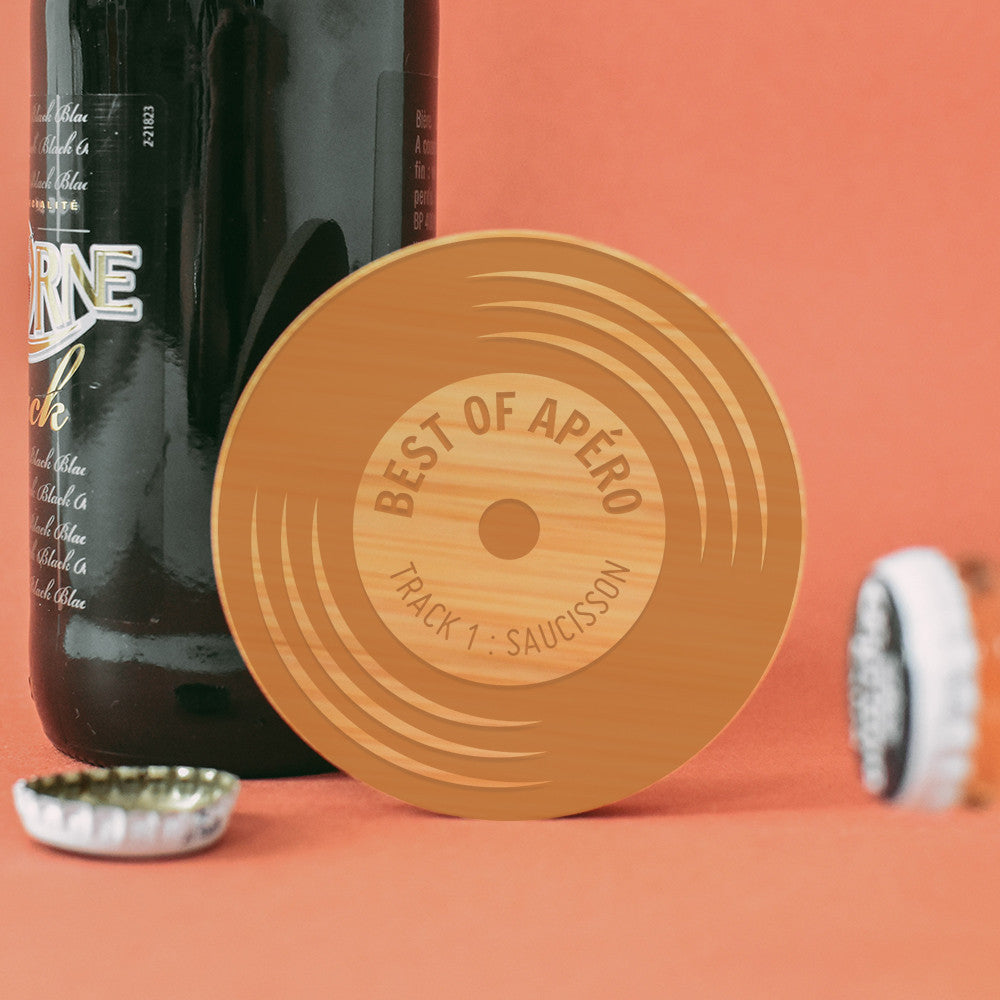 Sous-Verre Décapsuleur en Bambou Vinyle à Personnaliser - Décapsuleurs Originaux