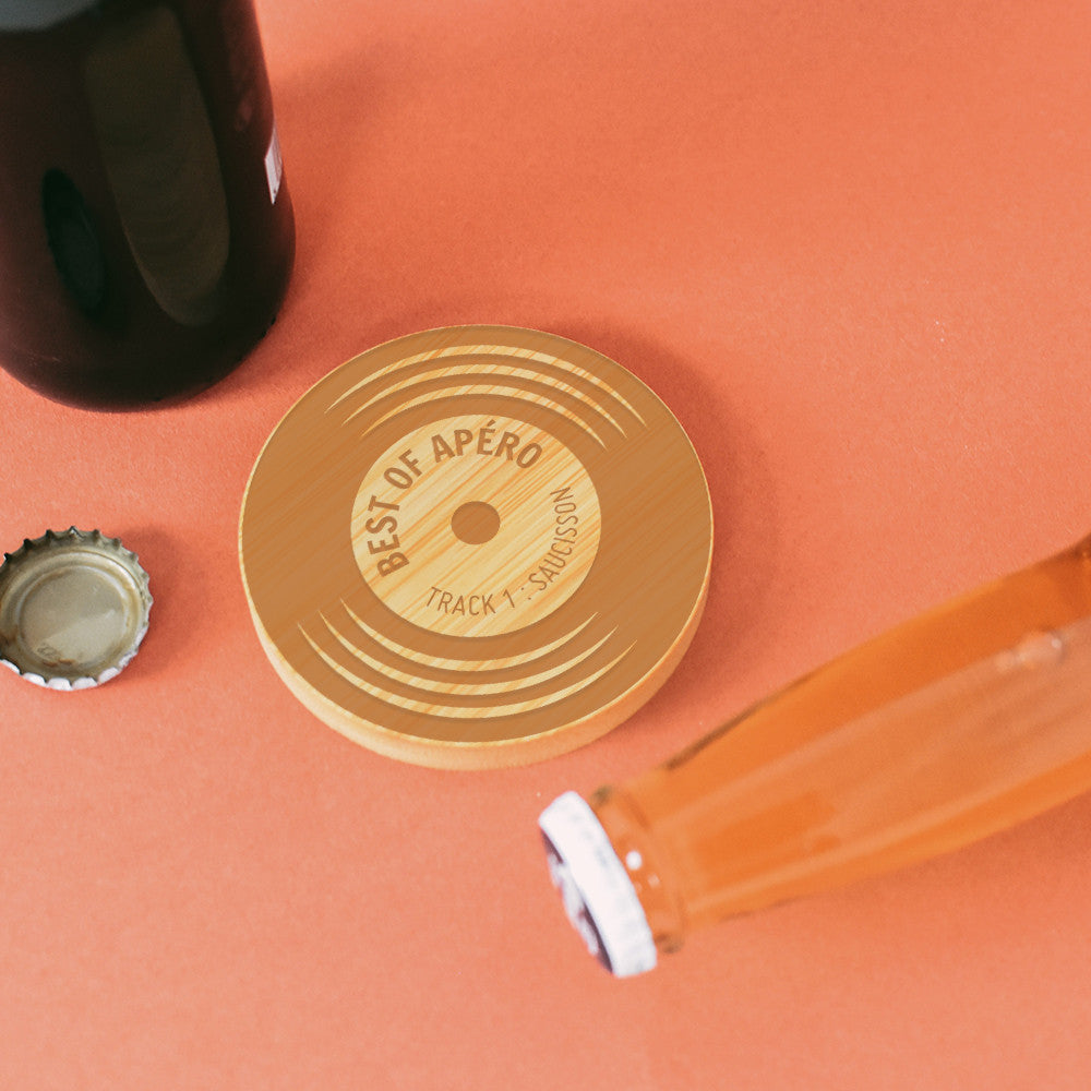 Sous-Verre Décapsuleur en Bambou Vinyle à Personnaliser - Décapsuleurs Originaux