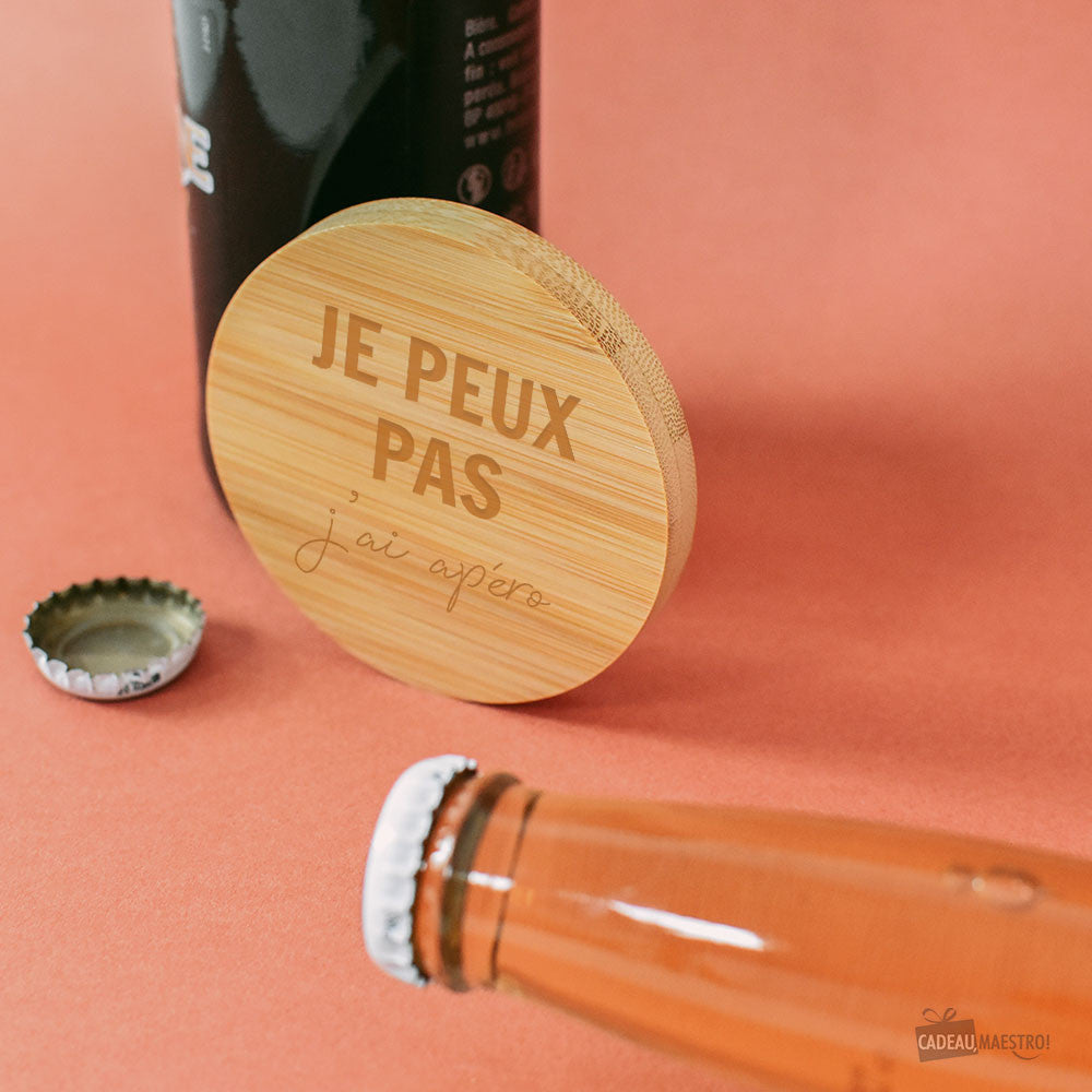 Sous-Verre Décapsuleur en Bambou J'peux pas à Personnaliser - Décapsuleurs Originaux