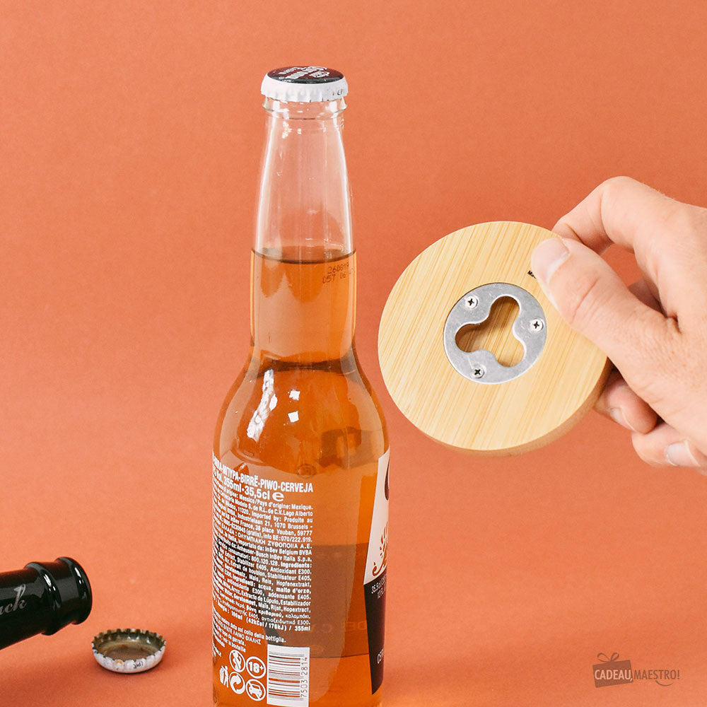 Sous-Verre Décapsuleur en Bambou J'peux pas à Personnaliser - Décapsuleurs Originaux