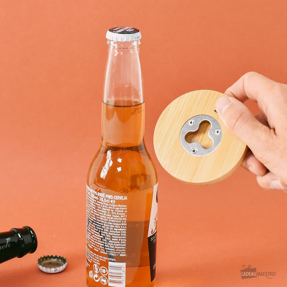 Sous-Verre Décapsuleur en Bambou Meilleur à Personnaliser - Décapsuleurs Originaux