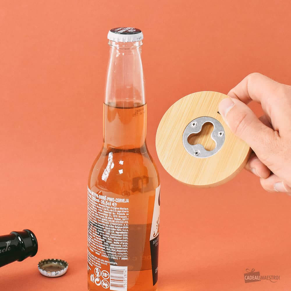 Sous-Verre Décapsuleur en Bambou à Personnaliser - Décapsuleurs Originaux