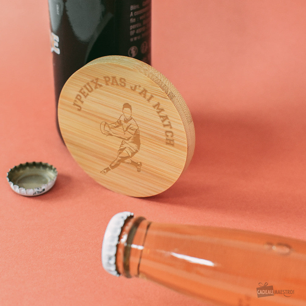 Sous-Verre Décapsuleur en Bambou Rugby à Personnaliser - Décapsuleurs Originaux