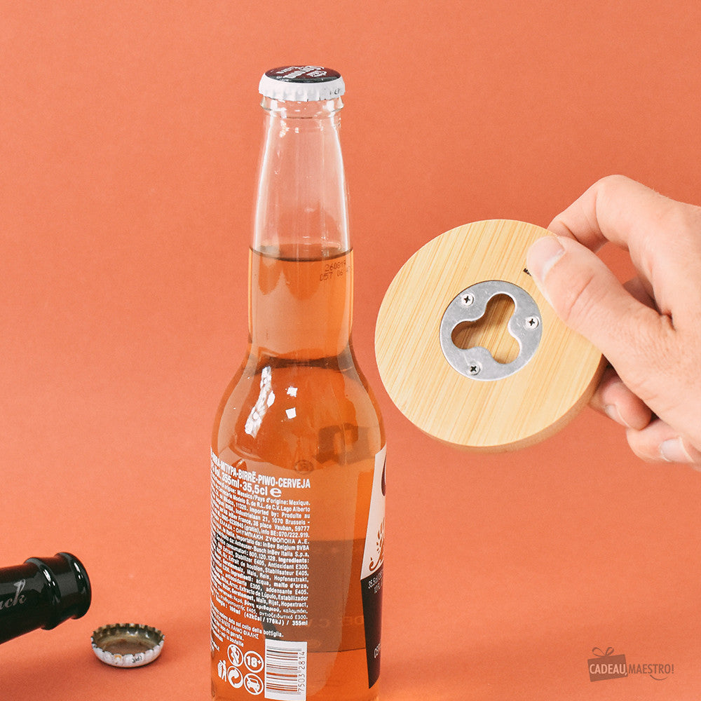 Sous-Verre Décapsuleur en Bambou Rugby à Personnaliser - Décapsuleurs Originaux