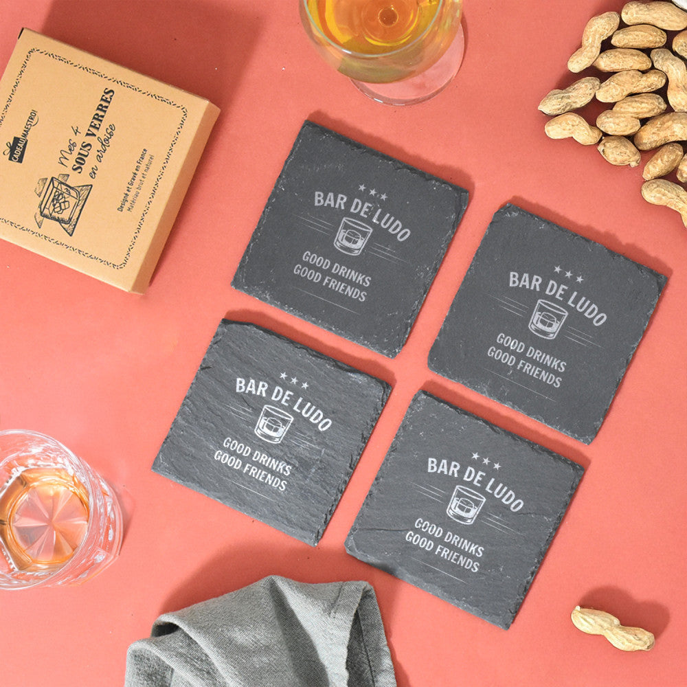Sous-Verres Ardoise Bar à Personnaliser (x4) - Sous-Verre Personnalisé