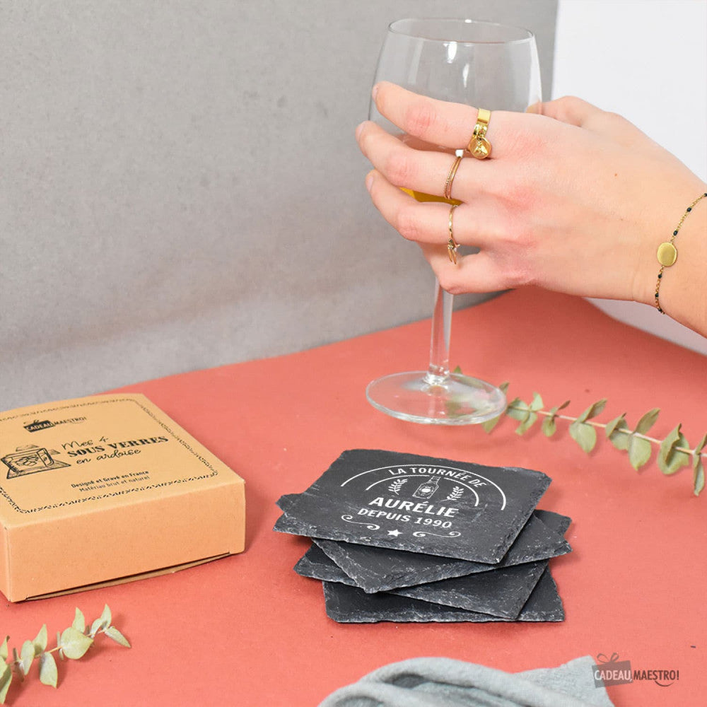 Sous-Verres Ardoise Bière à Personnaliser (x4) - Sous-Verre Personnalisé
