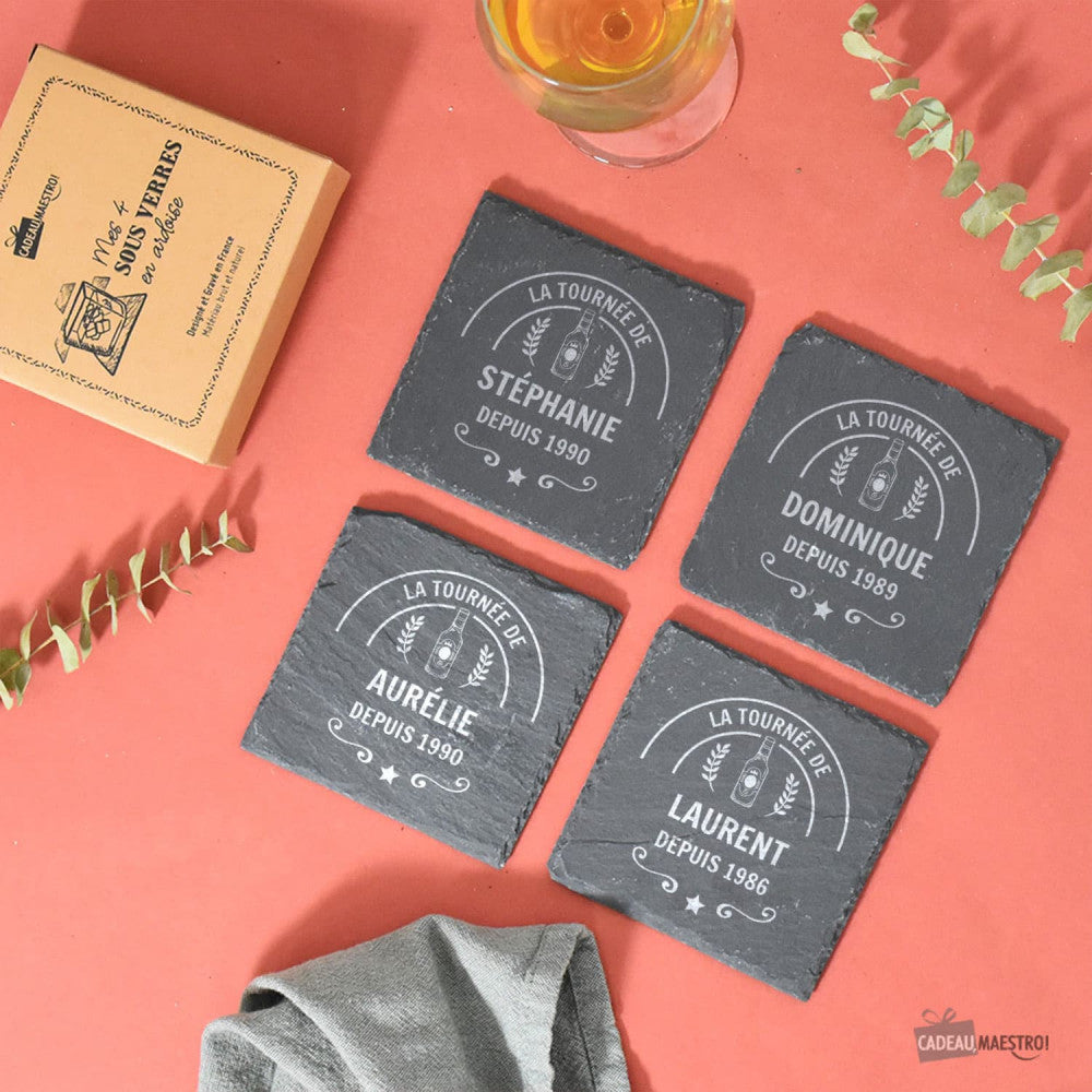Sous-Verres Ardoise Bière à Personnaliser (x4) - Sous-Verre Personnalisé