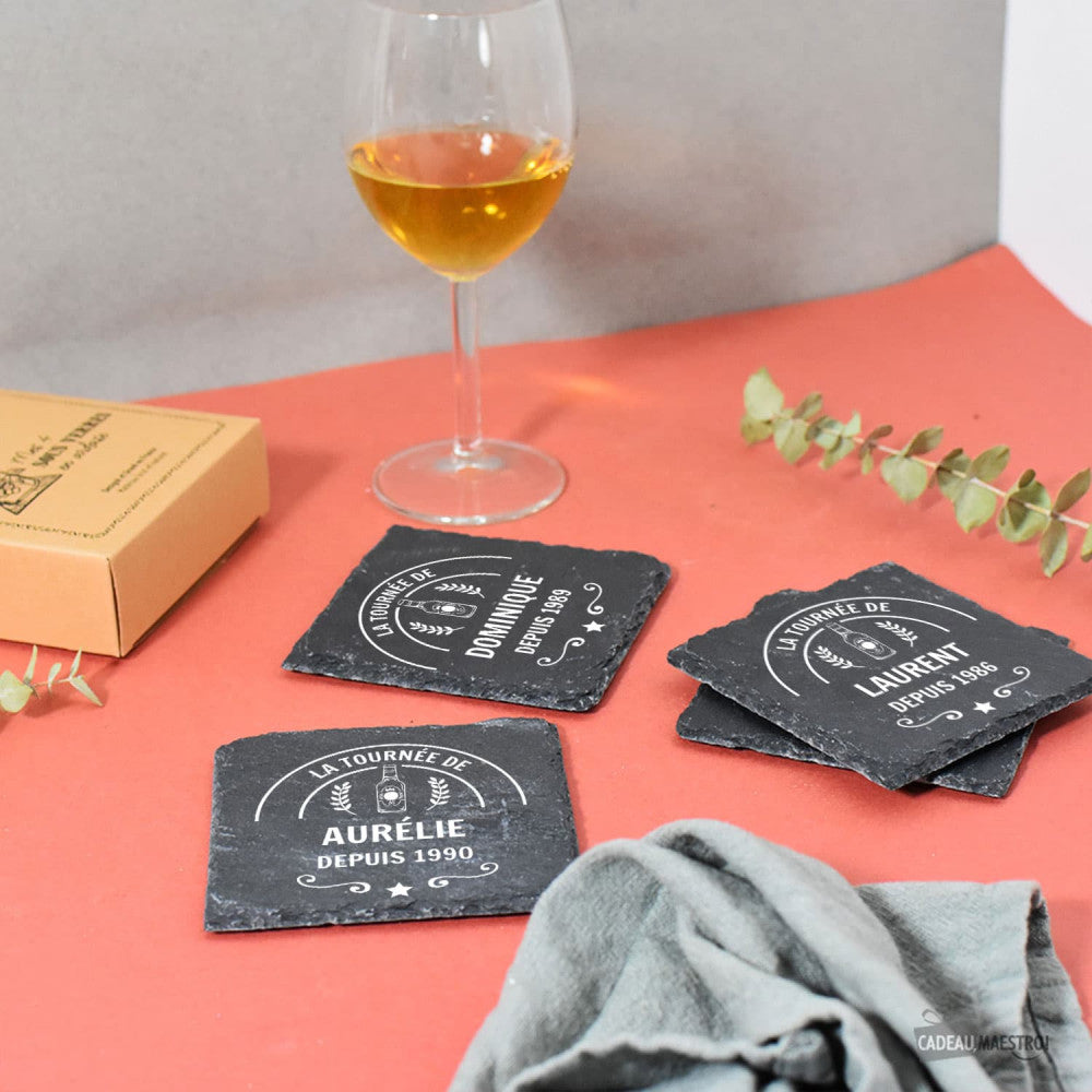 Sous-Verres Ardoise Bière à Personnaliser (x4) - Sous-Verre Personnalisé