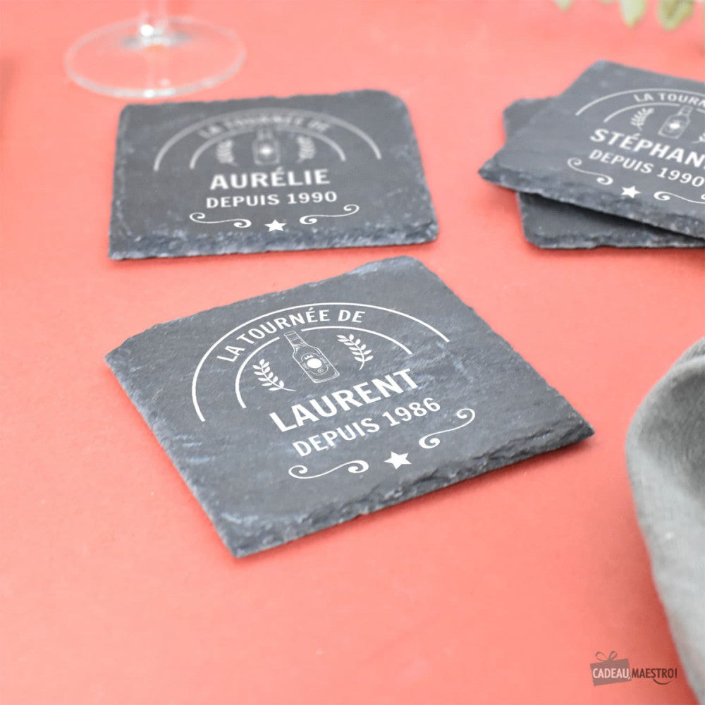 Sous-Verres Ardoise Bière à Personnaliser (x4) - Sous-Verre Personnalisé