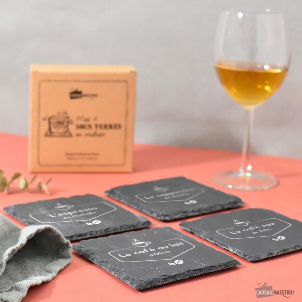 Sous-Verres Ardoise Café à Personnaliser (x4) - Sous-Verre Personnalisé