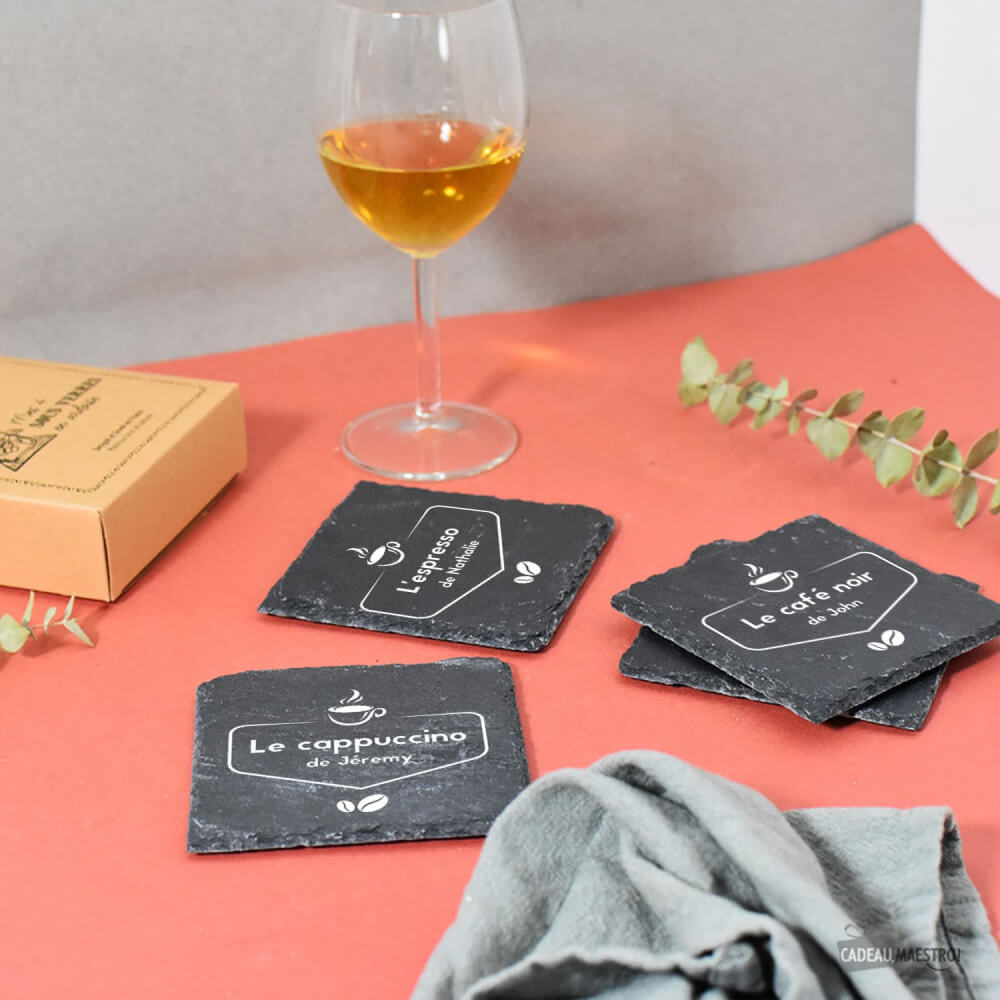 Sous-Verres Ardoise Café à Personnaliser (x4) - Sous-Verre Personnalisé