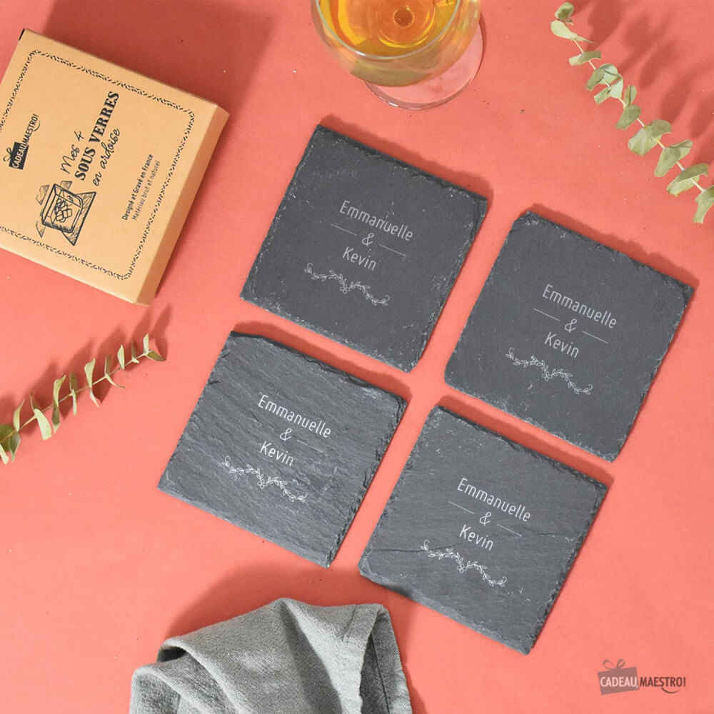 Sous-Verres Ardoise Couple à Personnaliser - Sous-Verre Personnalisé