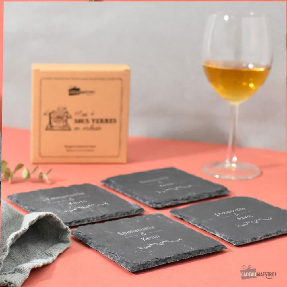 Sous-Verres Ardoise Couple à Personnaliser - Sous-Verre Personnalisé CadoMaestro