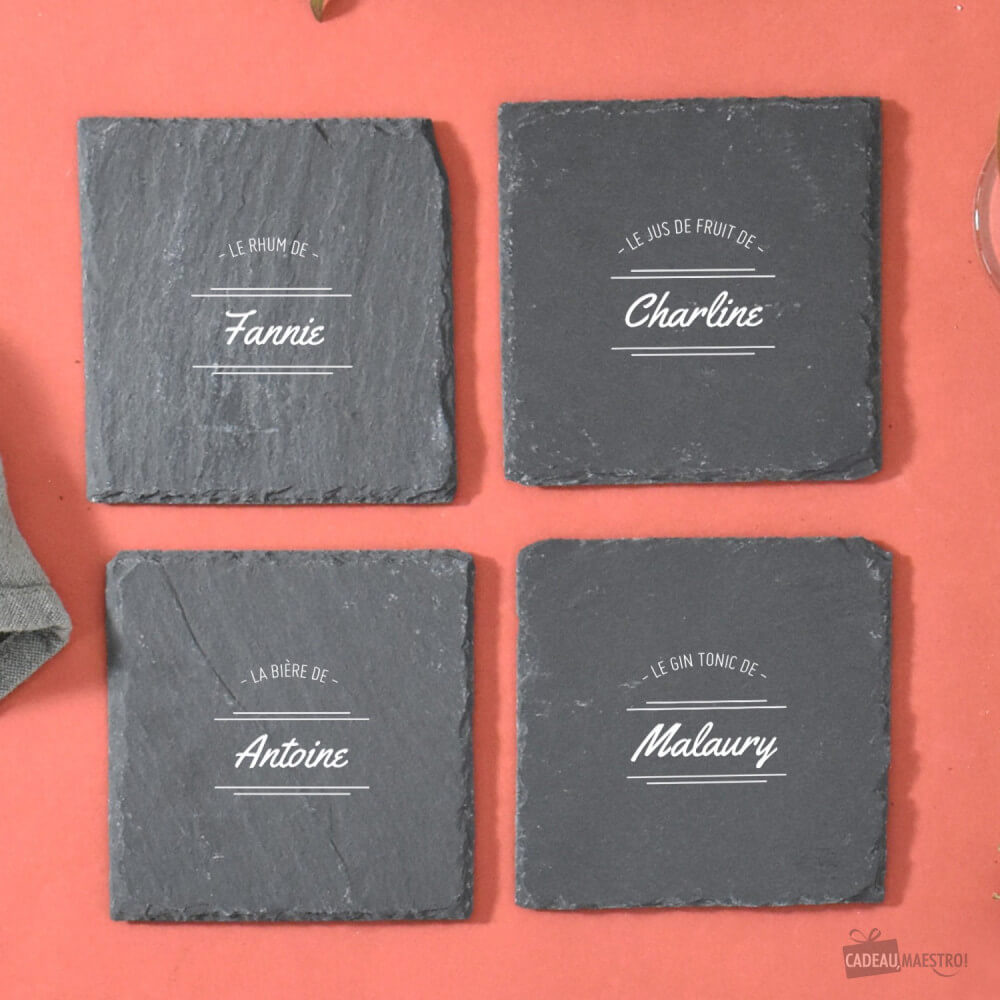 Sous-Verres Ardoise à Personnaliser (x4) - Sous-Verre Personnalisé CadoMaestro