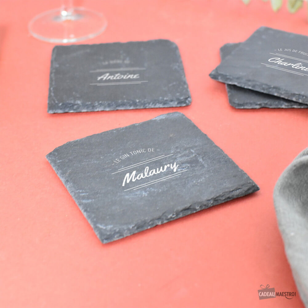 Sous-Verres Ardoise à Personnaliser (x4) - Sous-Verre Personnalisé CadoMaestro