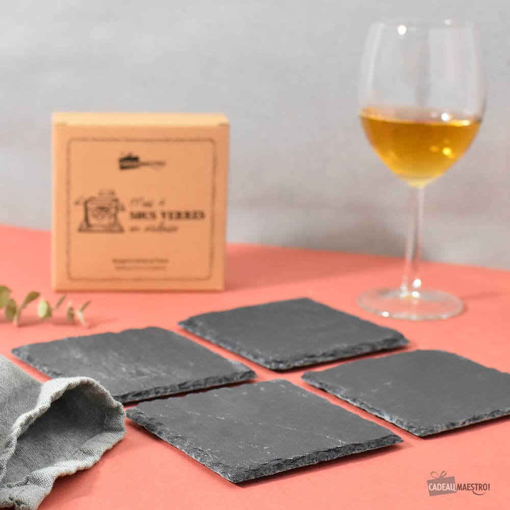 Sous-Verres Ardoise x4 (10cm) - Sous-Verre Original CadoMaestro