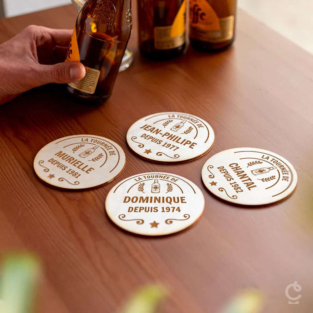 Sous-Verres en Bois Bière à Personnaliser (x4) - Sous-Verre Personnalisé
