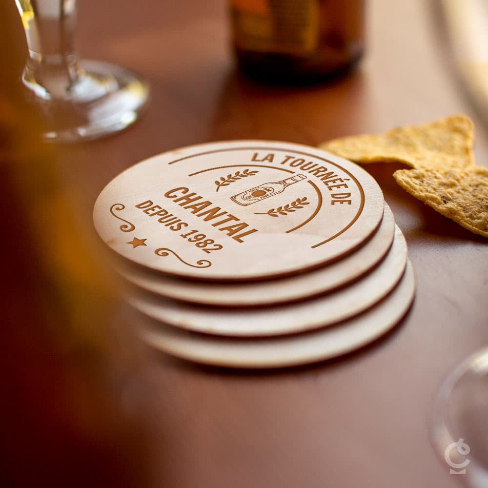 Sous-Verres en Bois Bière à Personnaliser (x4) - Sous-Verre Personnalisé