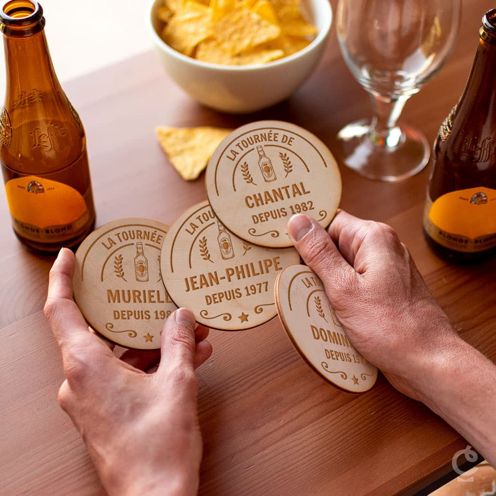 Sous-Verres en Bois Bière à Personnaliser (x4) - Sous-Verre Personnalisé