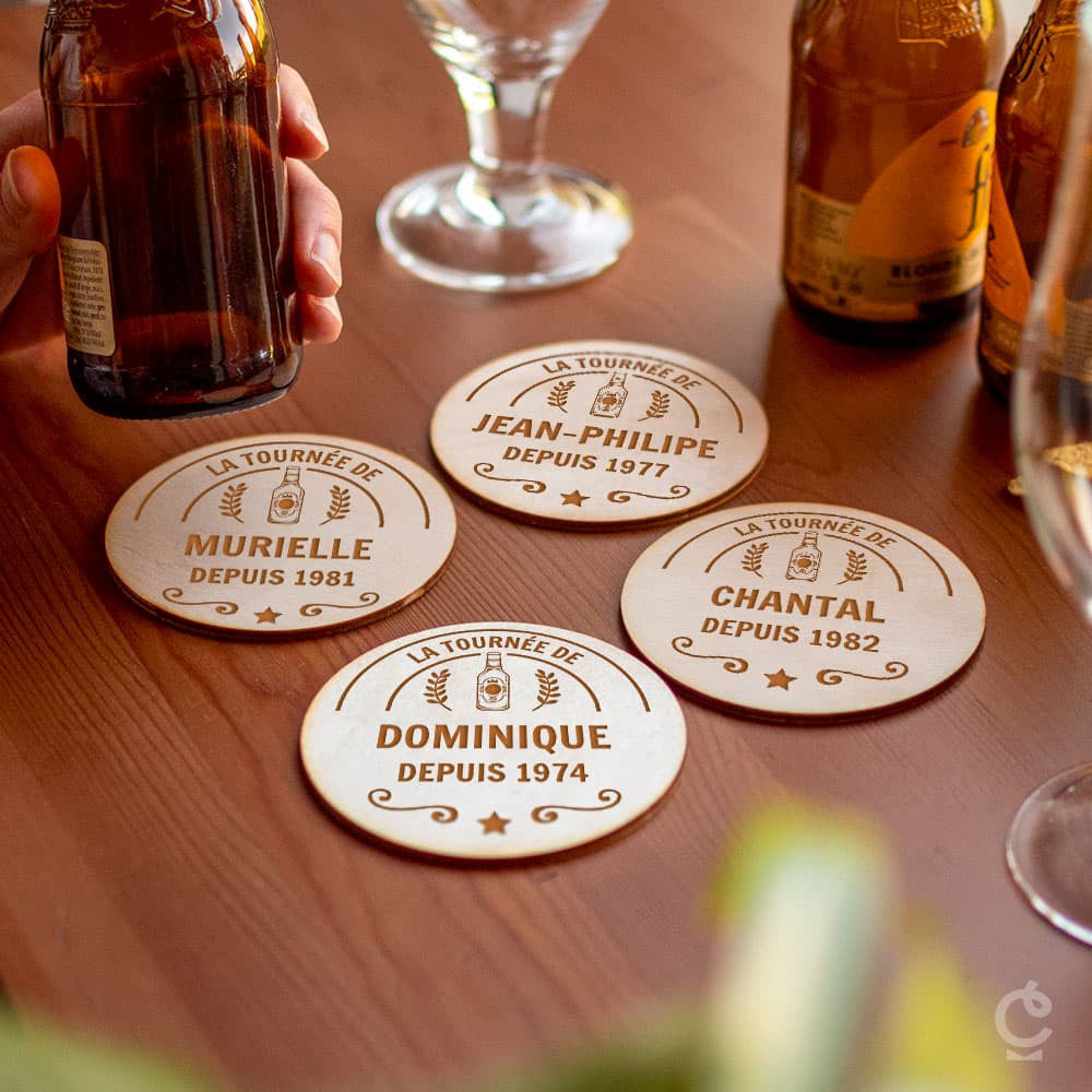 Sous-Verres en Bois Bière à Personnaliser (x4) - Sous-Verre Personnalisé