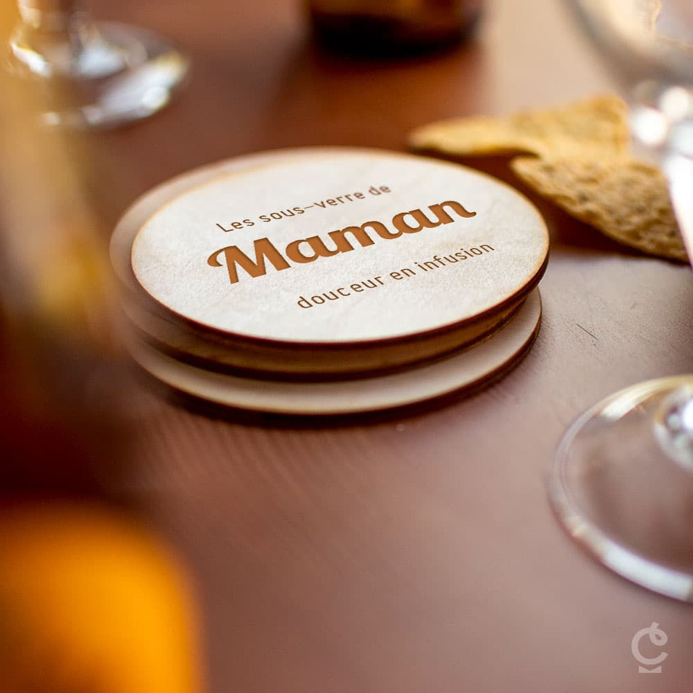 Sous-Verres en Bois Famille à Personnaliser (x4) - Sous-Verre Personnalisé CadoMaestro