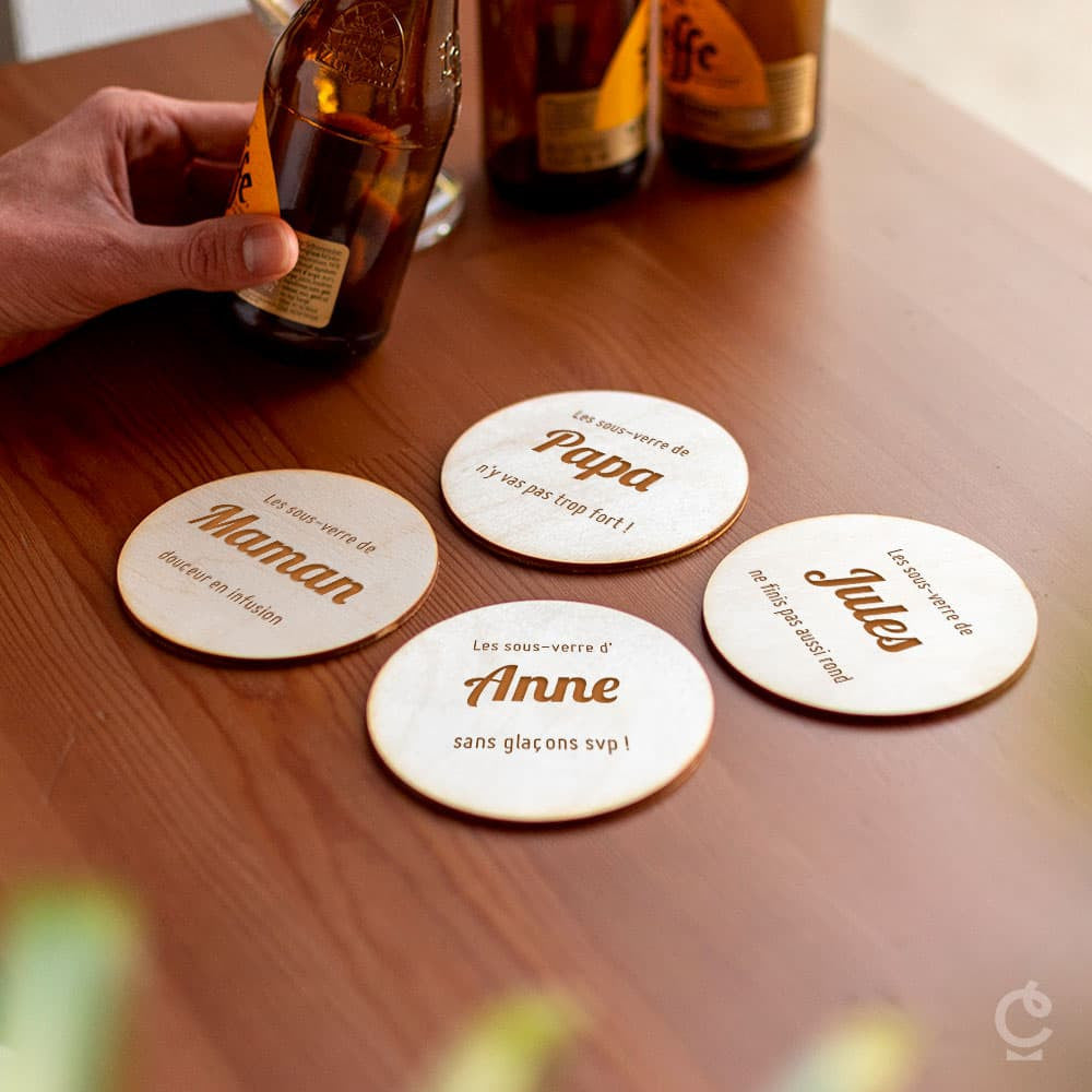 Sous-Verres en Bois Famille à Personnaliser (x4) - Sous-Verre Personnalisé
