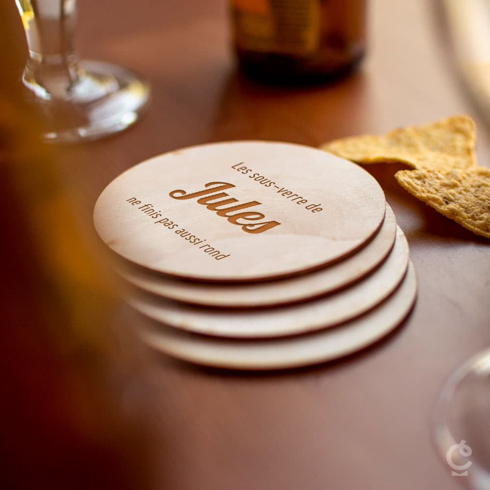 Sous-Verres en Bois Famille à Personnaliser (x4) - Sous-Verre Personnalisé CadoMaestro