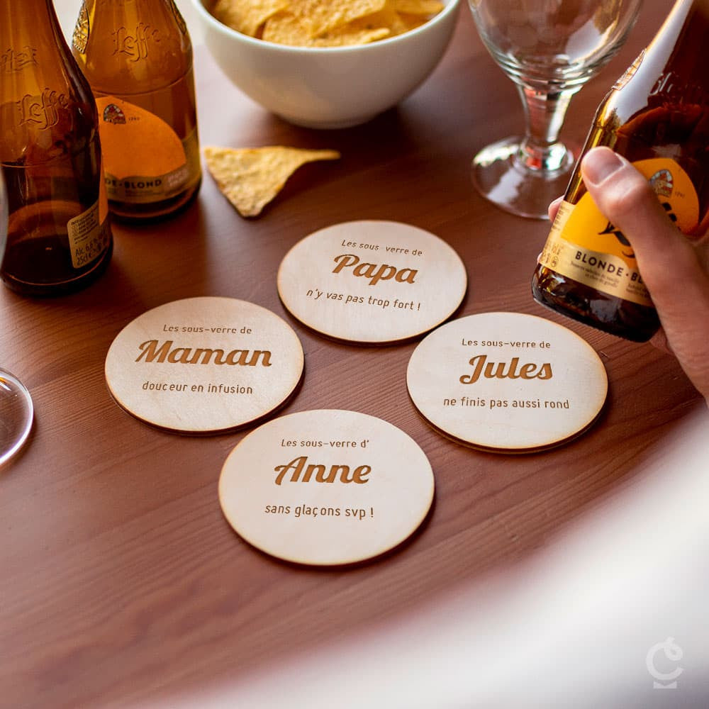 Sous-Verres en Bois Famille à Personnaliser (x4) - Sous-Verre Personnalisé CadoMaestro